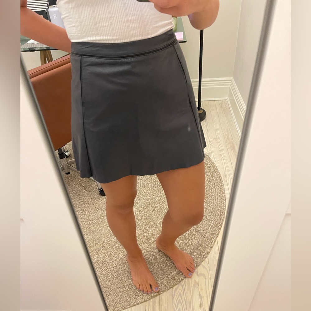 Vince 100% Leather Skirt, Navy / Black Trim, Size 6